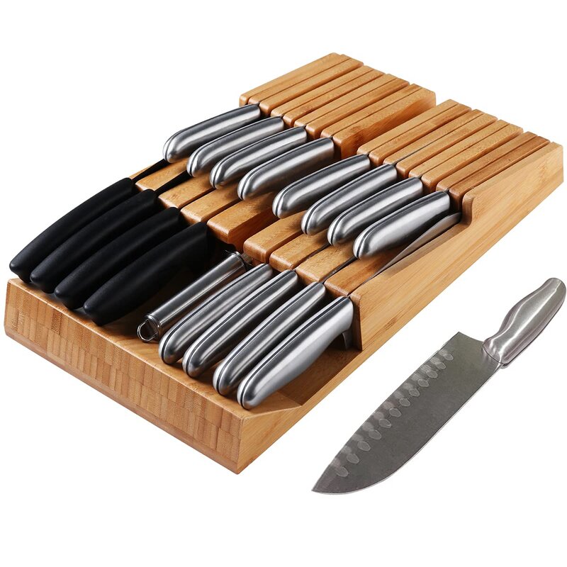 BOOTSTRAP InDrawer Knife Block With 16 Knives, Bamboo Knife Organizer
